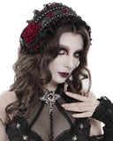 Devil Fashion Womens Gothic Lolita Rose Embellished Fascinator Headpiece - Black & Red