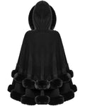 Punk Rave Daily Life Womens Plush & Faux Fur Hooded Winter Cloak - Black