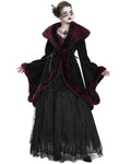 Eva Lady Womens Baroque Gothic Damask Winter Coat With Faux Faur Trims - Black & Red