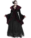 Eva Lady Womens Baroque Gothic Damask Winter Coat With Faux Faur Trims - Black & Red