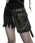 Punk Rave Unisex Cyberpunk Chained Skull Studded Hip Bag Waist Pack Belt
