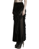 Punk Rave Womens Long Victorian Gothic Velvet & Lace Maxi Skirt