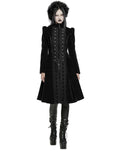 Punk Rave Womens Gothic Velvet Embellished Mid Length Military Coat - Black