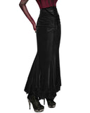 Punk Rave Daily Life Womens Long Gothic Velvet Ruched Split Waist Skirt - Black