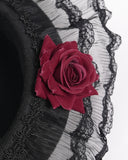 Devil Fashion Womens Baroque Gothic Rose Embellished Hat - Black & Red
