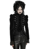 Punk Rave Womens Gothic Velvet Cutaway Military Riding Jacket - Black