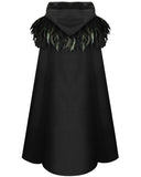 Devil Fashion Womens Cloak Coat Jacket Black Hooded Crow Feather Goth Steampunk