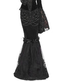 Eva Lady Dark Devore Baroque Gothic Velvet Chained Mermaid Skirt - Black