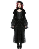 Dark In Love Womens Victorian Gothic Velvet & Jacquard Tail Coat Frock Jacket