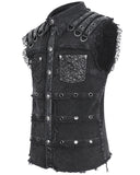 Devil Fashion Mens Wasteland Punk Destroyed Mesh Strapped Sleeveless Vest Shirt