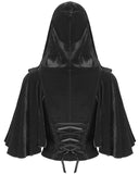 Eva Lady Dark Gothic Velvet Hooded Shrug Cloak Top - Black