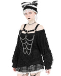 Dark In Love Apocalyptic Punk Rebel Chained Shredded Knit Sweater Top