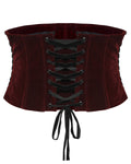 Punk Rave Womens Baroque Gothic Rose Embroidered Velvet Cincher Corset - Red & Black