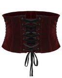 Punk Rave Womens Baroque Gothic Rose Embroidered Velvet Cincher Corset - Red & Black