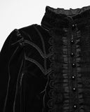 Punk Rave Womens Elegant Gothic Velvet & Pleated Lace Blouse Top
