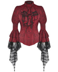 Dark In Love Womens Romantic Gothic Lolita Blouse Top & Cravat Set - Red & Black