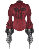 Dark In Love Womens Romantic Gothic Lolita Blouse Top & Cravat Set - Red & Black