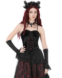 Dark In Love Womens Gothic Velvet & Lace Applique Corset Top - Black & Red
