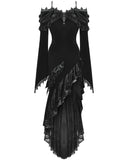 Dark in Love Womens Long Asymmetric Velvet Ruffle Off-Shoulder Mermaid Dress