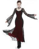 Dark In Love Wynterine Gothic Velvet Maxi Dress - Black & Red