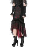Dark In Love Womens Elegant Gothic Velvet Embroidered Mermaid Skirt - Black & Red