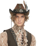 Devil Fashion Mens Steampunk Stetson Feathered Cowboy Hat - Brown