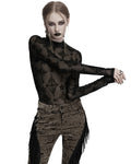 Punk Rave Womens Gothic Flocked Mesh Crucifix Top