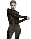 Punk Rave Womens Gothic Flocked Mesh Crucifix Top