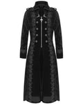 Devil Fashion Mens Long Gothic Victorian Damask Velvet Coat - Black