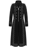 Devil Fashion Mens Long Gothic Victorian Damask Velvet Coat - Black