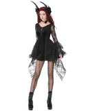 Dark In Love Womens Gothic Velvet & Lace Embroidered Crucifix Dress