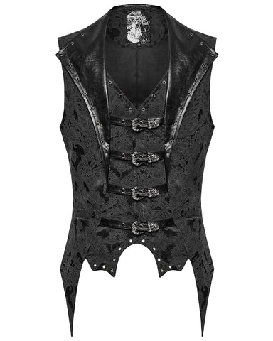 Punk Rave Mens Dark Victorian Gothic Damask Jacquard Waistcoat Vest - Black