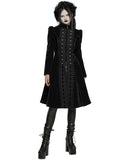 Punk Rave Womens Gothic Velvet Embellished Mid Length Military Coat - Black