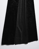 Punk Rave Womens Long Gothic Rose Velvet Flared Split Sleeve Maxi Dress - Black