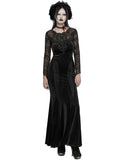 Punk Rave Womens Long Gothic Velvet & Lace Applique Maxi Dress - Black