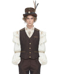 Devil Fashion Mens Tennyson Striped Steampunk Waistcoat - Brown -