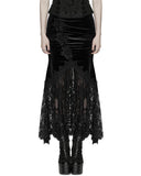 Punk Rave Womens Gorgeous Gothic Ruched Velvet & Lace Long Fishtail Skirt