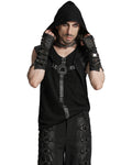 Punk Rave Mens Apocalyptic Gothic Cyberpunk Mesh Overlay Hooded Tank Top Vest