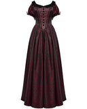 Punk Rave Womens Long Gothic Jacquard Ballgown Wedding Dress - Black & Red