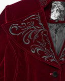 Punk Rave Womens Gothic Embroidered Velvet Cutaway Riding Jacket - Red