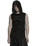 Punk Rave Mens Apocalyptic Gothic Spliced & Shredded Hooded Tank Top Vest