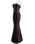 Eva Lady Dark Devore Gothic Velvet & Lace Mermaid Dress - Black & Red