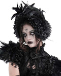 Eva Lady Womens Dark Gothic Lolita Feathered Rose Bonnet Hat