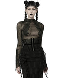 Punk Rave Womens Gothic Lolita Sheer Mesh Lace Petals Applique Blouse Top