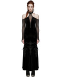 Punk Rave Womens Dark Regency Gothic Velvet & Mesh Evening Dress - Black