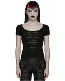 Punk Rave Womens Gothic Studded & Slashed Mesh Inset Tee