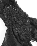 Eva Lady Dark Devore Baroque Gothic Velvet Beaded Cuff Gloves - Black