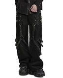 Punk Rave Mens Gothic Punk Wide Leg Mesh Panelled Pants - Black