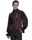 Punk Rave Mens Dark Victorian Gothic Damask Jacquard Waistcoat Vest - Red