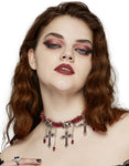 Punk Rave Womens Gothic Crucifix Choker Necklace - Red